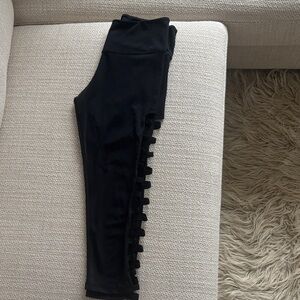 Womens Black Leggings with Side Ribbon slit Detail